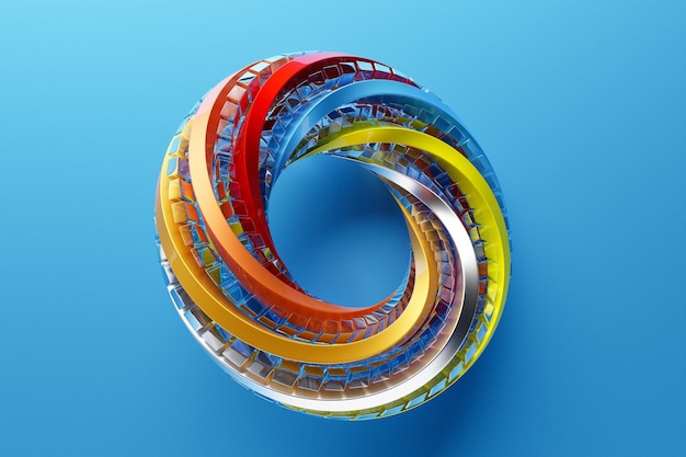 Ilustración 3D de un toroide colorido Célula fantástica Formas geométricas simples