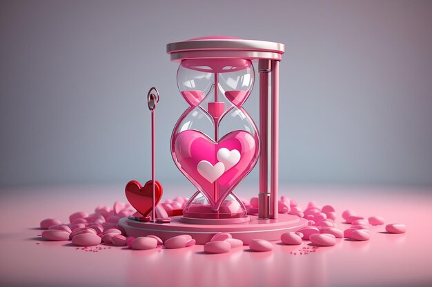 Ilustración 3d de transfusión de sangre del día del donante de corazón de reloj de arena rosa