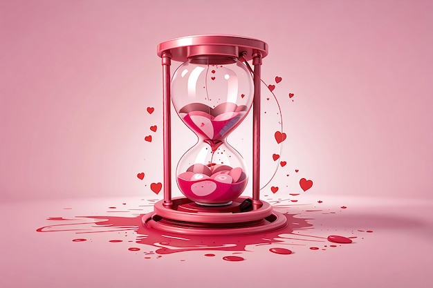 Ilustración 3d de transfusión de sangre del día del donante de corazón de reloj de arena rosa