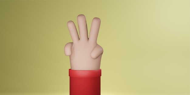 Ilustración 3D de tres signos con la mano en el fondo