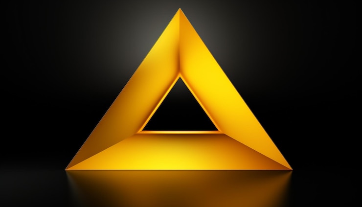 Foto ilustración 3d del triángulo de gradiente amarillo