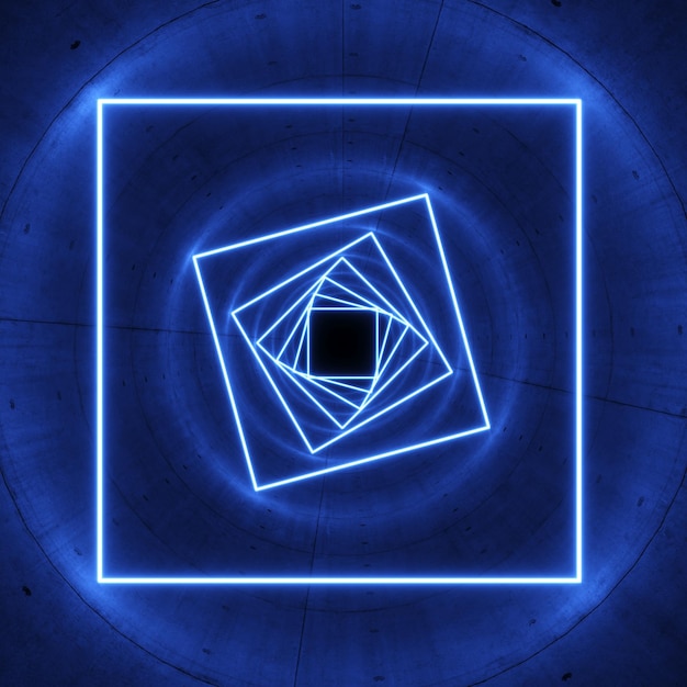 Ilustración 3d de un túnel y abstracción de formas geométricas luminosas