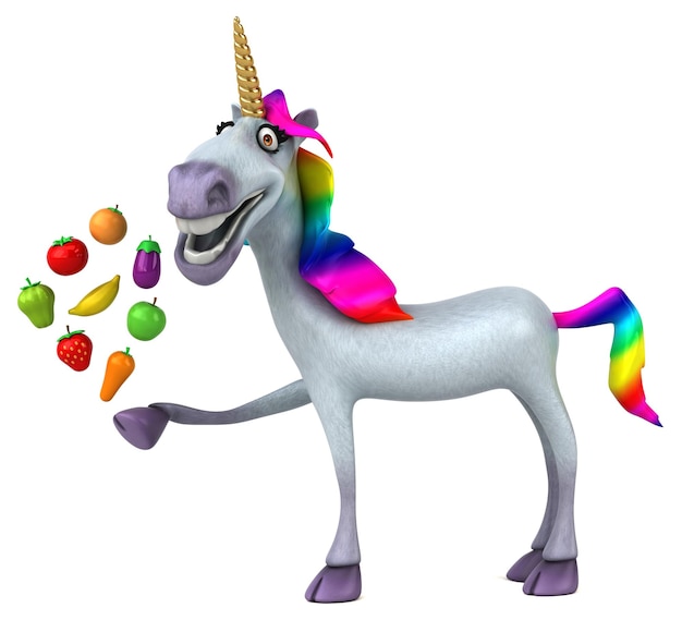 Ilustración 3D de unicornio divertido