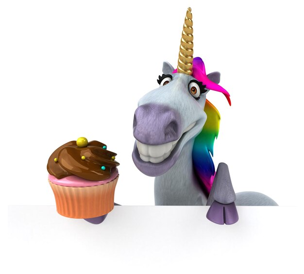 Ilustración 3D de unicornio divertido