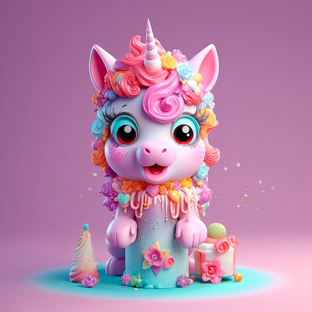 Ilustración 3d de unicornio de personaje de cuento de hadas mágico Impresión de unicornio de cuento de hadas mágico Unicornio de juguete 3D