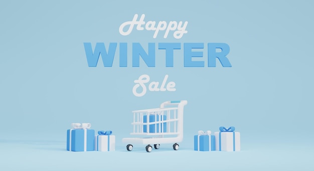 Ilustración 3d de venta de invierno con texto y espacio de copia perfecto para banner de promoción