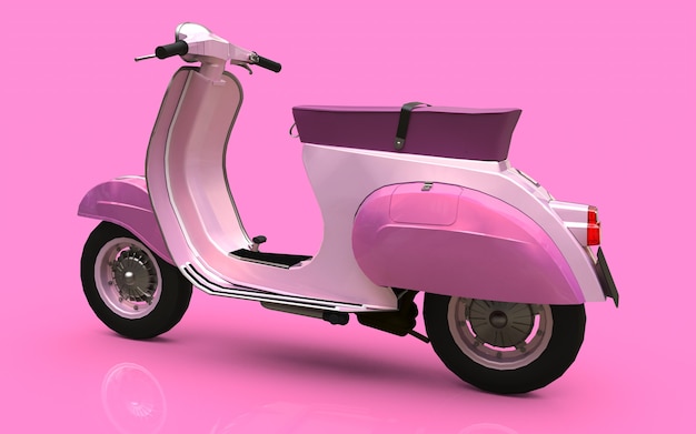 Ilustración 3D. Vespa rosa europea vintage sobre un fondo rosa. Representación 3D.