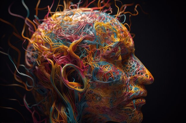 Ilustración 3D vibrante de la mente humana creativa