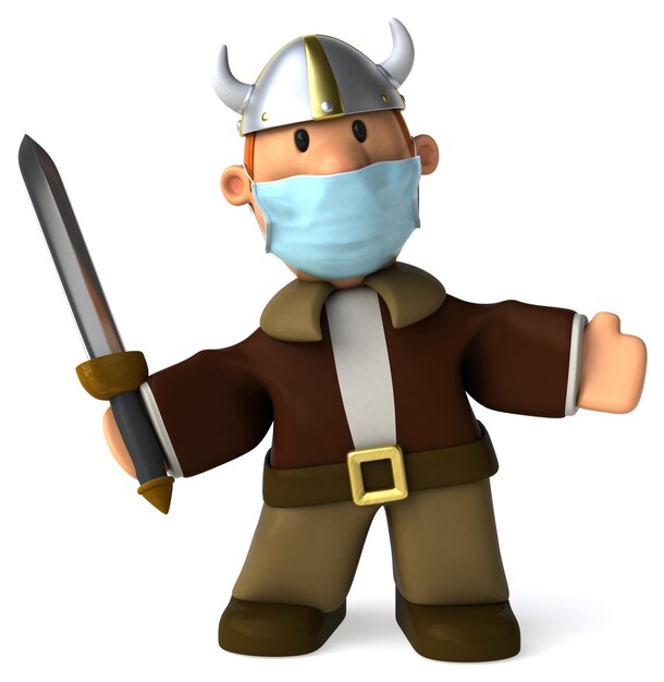 Ilustración 3D de un vikingo con una máscara