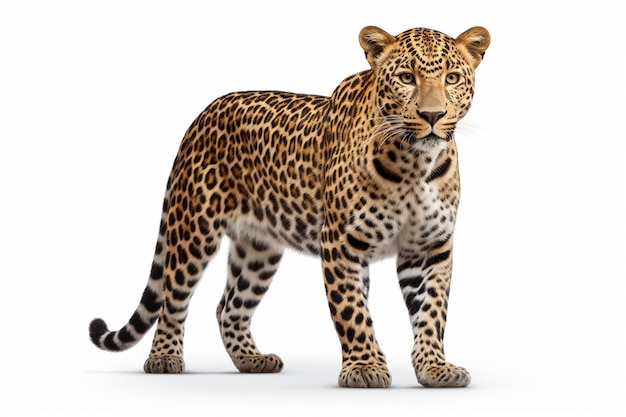 Ilustración 3D de vista lateral de un leopardo aislado sobre un fondo blanco