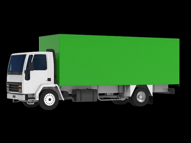 Ilustración 3D de vista trasera de un camión comercial ligero vacío con puertas traseras abiertas aisladas sobre fondo blanco