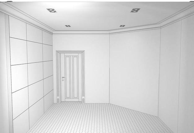 Ilustración 3D de visualización interior de habitación vacía