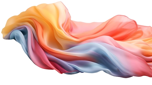 Ilustración 3D voladora de lujosa tela de seda de color degradado aislada sobre fondo blanco