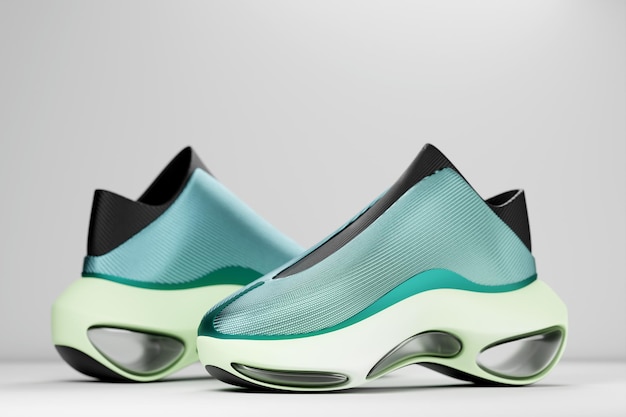 Ilustración 3d de zapatillas con estampado holográfico degradado brillante Concepto elegante de zapatillas elegantes y de moda