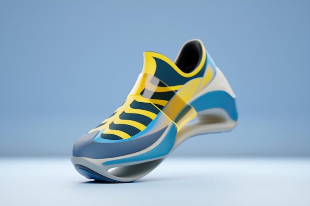 Ilustración 3d de zapatillas con estampado holográfico degradado brillante Concepto elegante de zapatillas elegantes y de moda