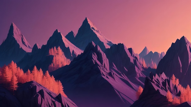 Ilustración 4k árboles de montaña abstractos Marco de alambre digital colorido fondo abstracto IA generativa
