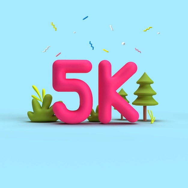 Ilustración de 5k 5000 seguidores gracias 3d render concepto mínimo