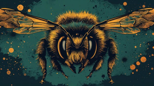 Ilustración de la abeja enojada Vector en blanco cielo azul gris negro y amarillo