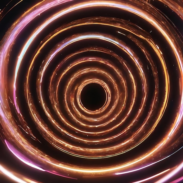 Ilustración abstracta en 3D de fondo de neón luminoso giratorio brillante cubierta en espiral negra elegante