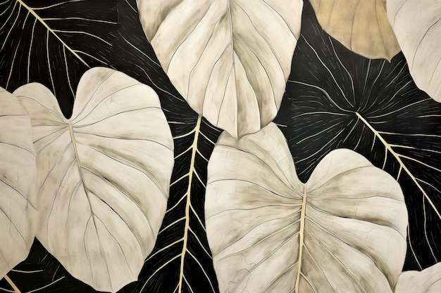 Foto ilustración abstracta arte de plantas hojas enormes negras y beige