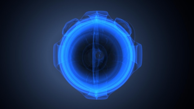 una ilustración abstracta azul y negra de un reloj con un círculo azul y un fondo negro