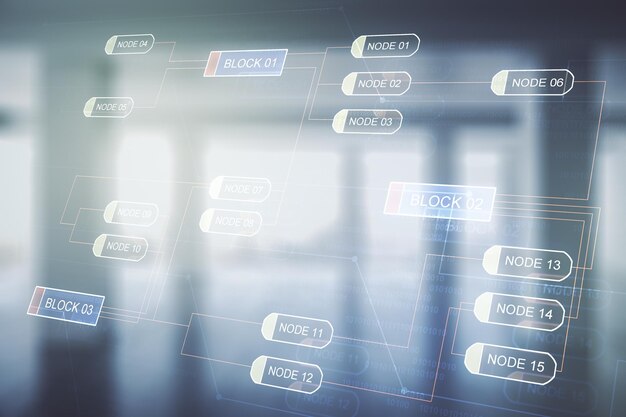 Ilustración abstracta de codificación virtual sobre el concepto de desarrollo de software de fondo interior moderno Multiexposición
