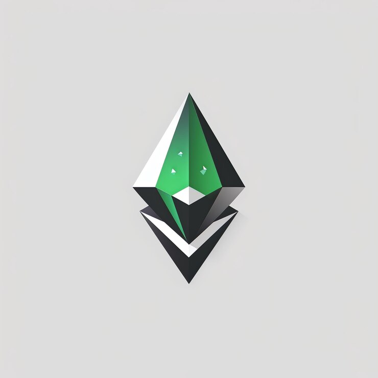 Foto ilustración abstracta de cristal verde geométrico con diseño de prisma simétrico