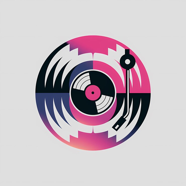 Foto ilustración abstracta de un disco de vinilo con un brazo de tono