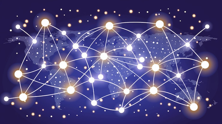 Foto ilustración abstracta de estrellas y líneas interconectadas en un blu