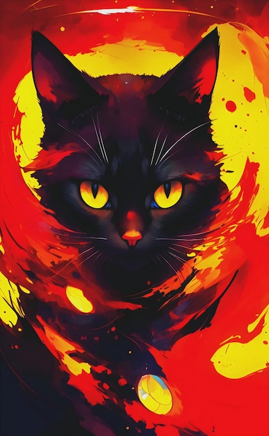 Ilustración abstracta de un gato negro creado con IA