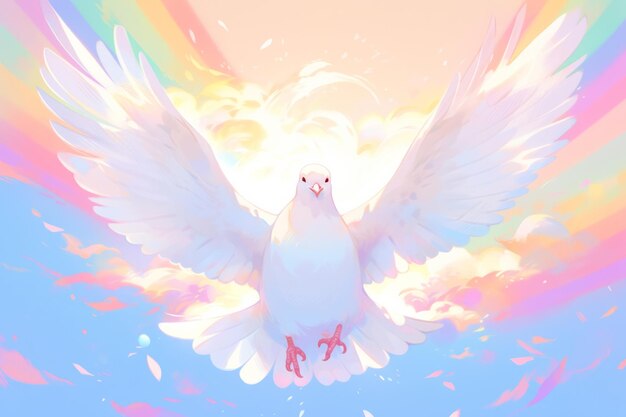 Foto ilustración abstracta de una hermosa paloma de la paz blanca volando