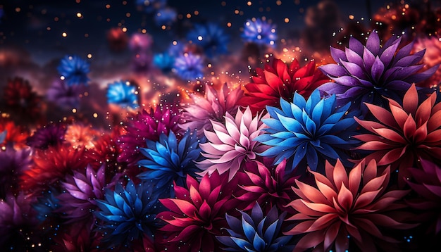 Foto ilustración abstracta de la naturaleza flores vibrantes en un telón de fondo multicolor generado por la ia
