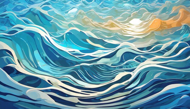 Ilustración abstracta ondulaciones en el agua Cerca el agua azul del mar y las olas vista superior de la superficie