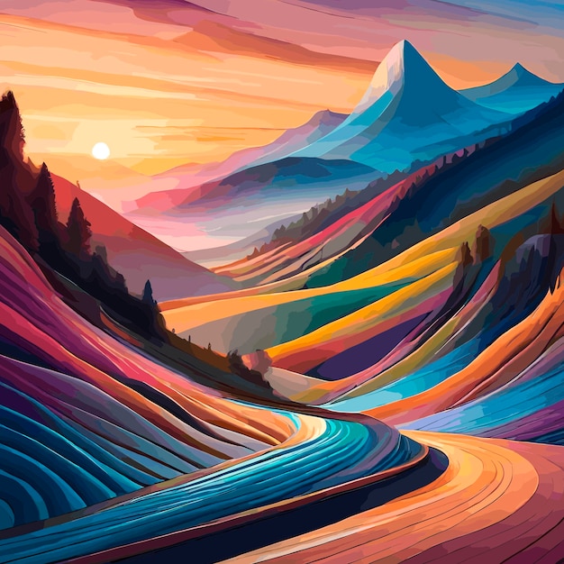 Ilustración abstracta del paisaje montañoso