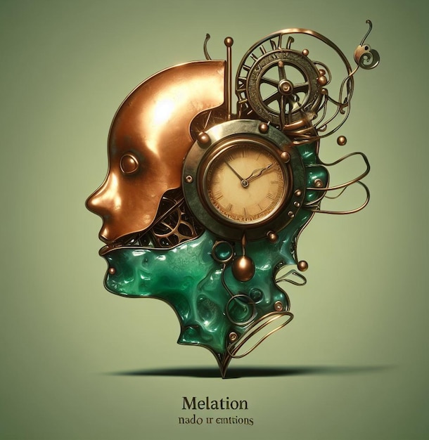 ilustración abstracta del paso del tiempo paciencia un mecanismo de reloj de relatividad de la línea de tiempo de la cabeza humana