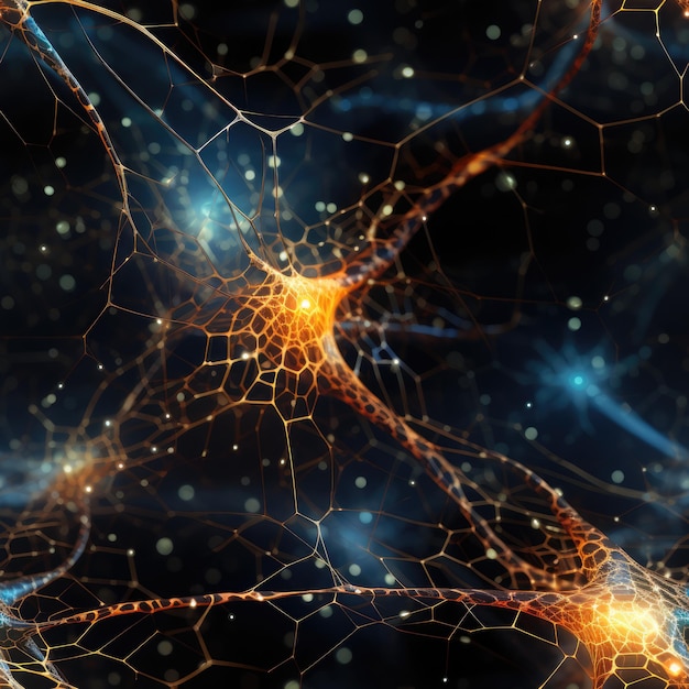 Foto ilustración abstracta de una red nerviosa una red neuronal biológica como una colección de neuronas en el cerebro y la médula espinal del sistema nervioso central fondo y textura sin costuras