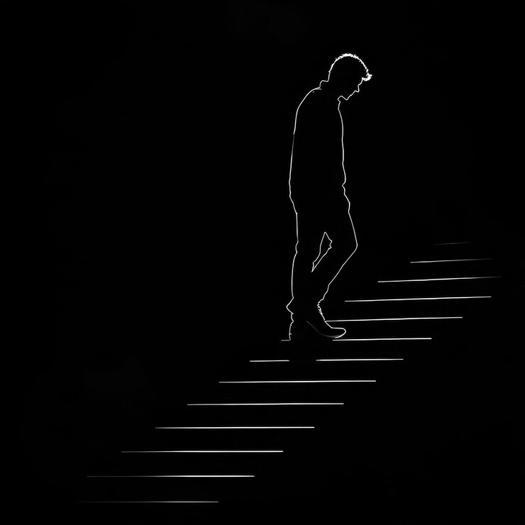 Ilustración abstracta de la silueta subiendo las escaleras