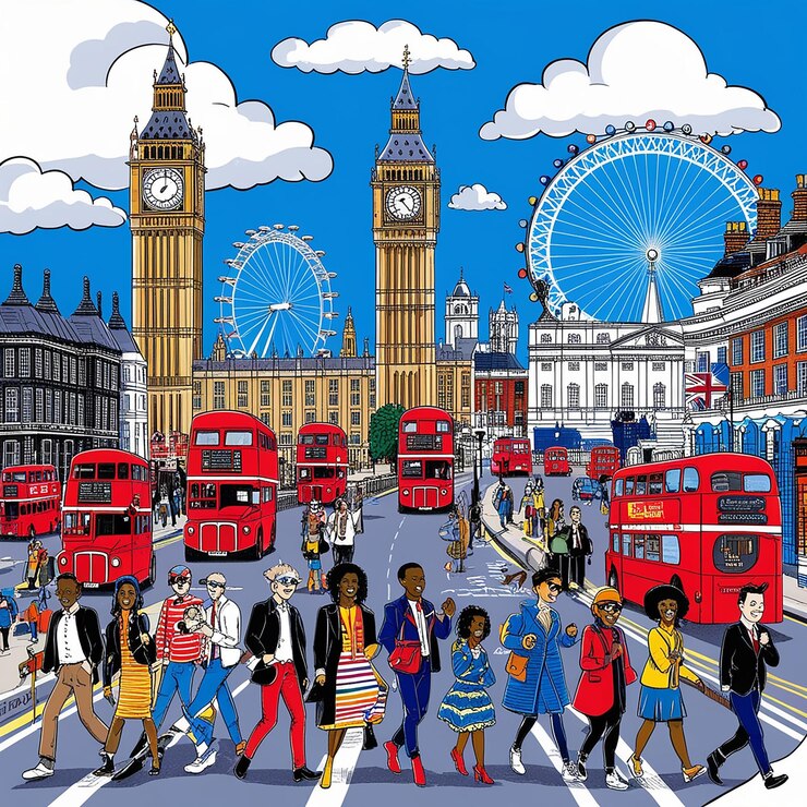 Ilustración de las acciones del Reino Unido en Londres