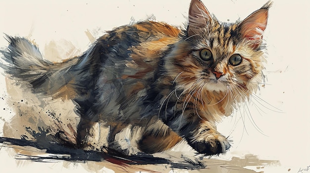 Ilustración acogedora de un gato que corre hacia adelante