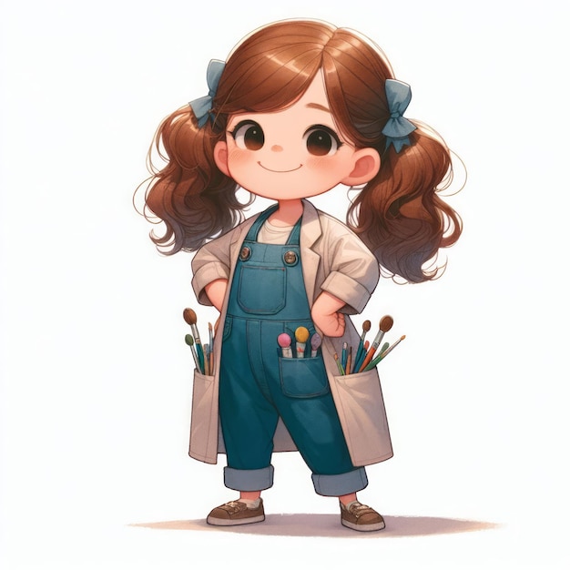 Ilustración en acuarela 2d de un niño con un uniforme de artista