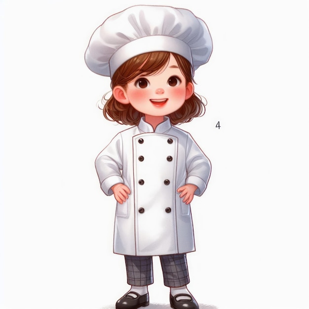 Ilustración de acuarela 2d de un niño con un uniforme de chef