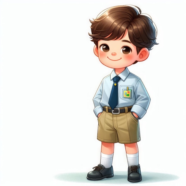 Foto ilustración de acuarela 2d de un niño con uniforme de escuela primaria