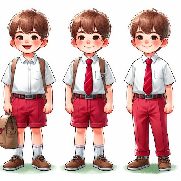 Ilustración de acuarela 2d de un niño con uniforme de escuela primaria