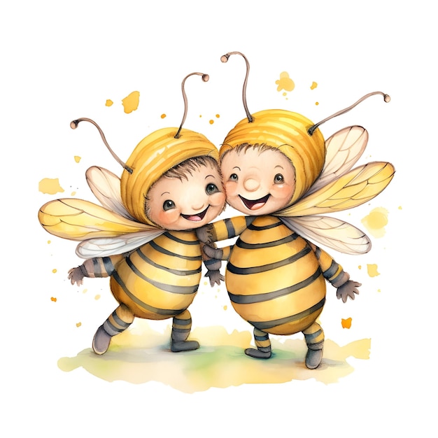 Una ilustración en acuarela de una abeja disfrazada de abeja