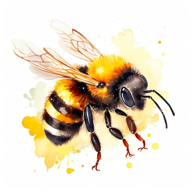 Ilustración de acuarela de abeja sobre fondo blanco Nature039s Belleza AI generado