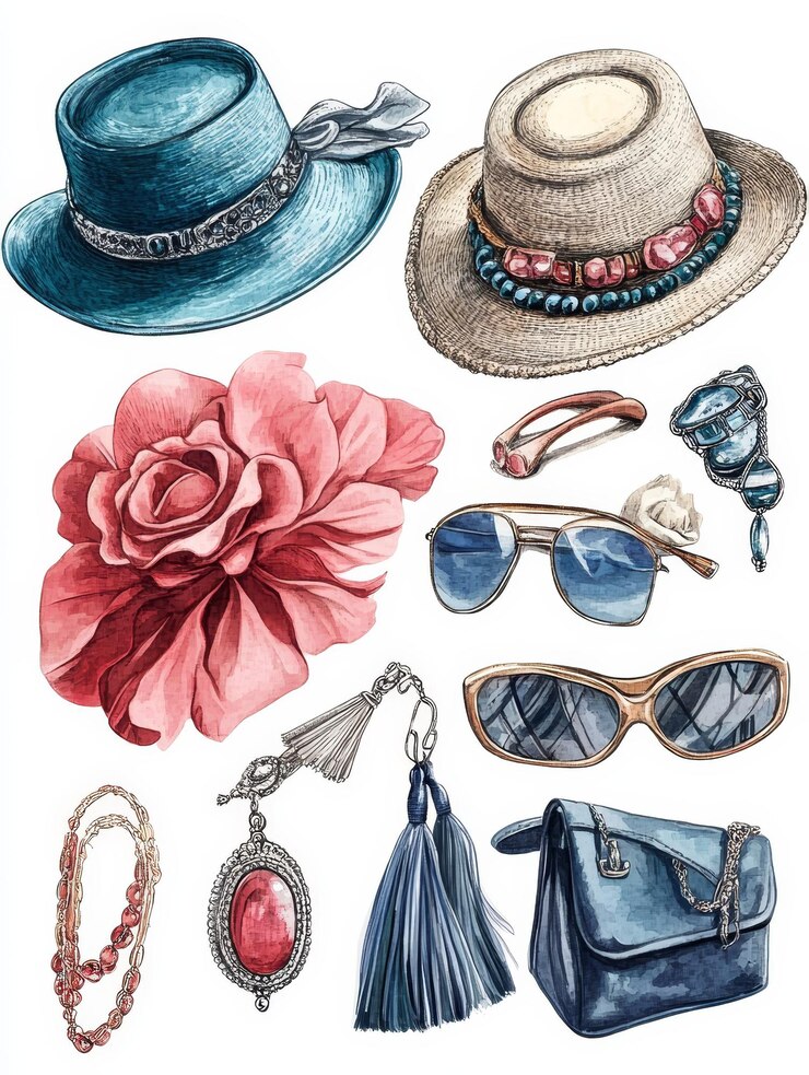 Foto ilustración en acuarela de accesorios de moda