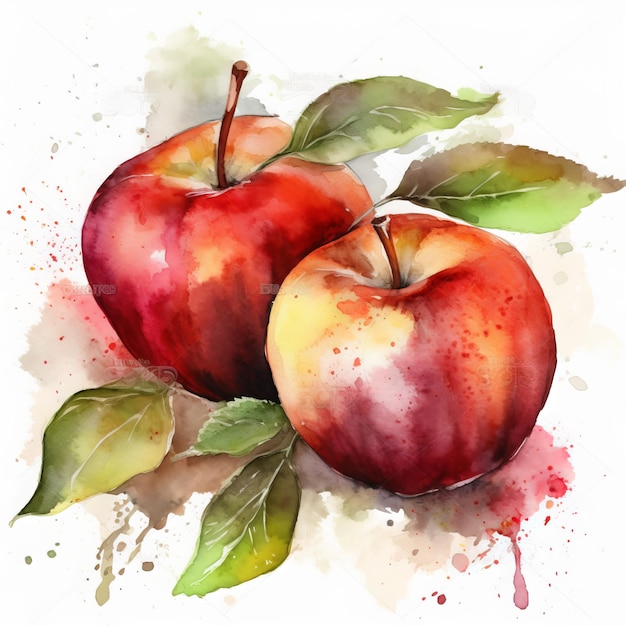 Ilustración acuarela de algunas manzanas