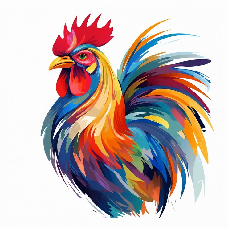 Ilustración acuarela animal pollo colorida y abstracta