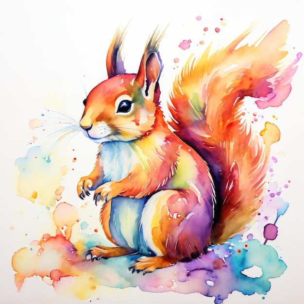 Ilustración de acuarela de animales Pintura colorida de una ardilla