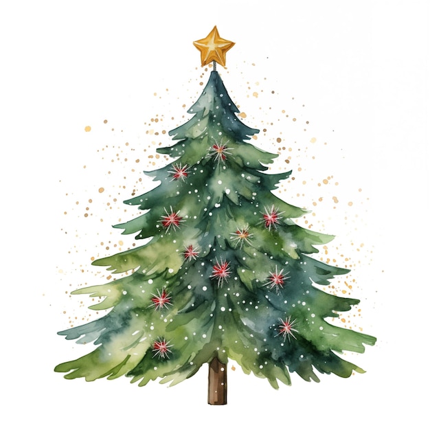 Ilustración acuarela de un árbol de Navidad Imágenes prediseñadas aisladas sobre fondo blanco